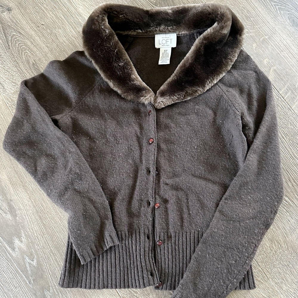 LOFT faux fur collar sweater